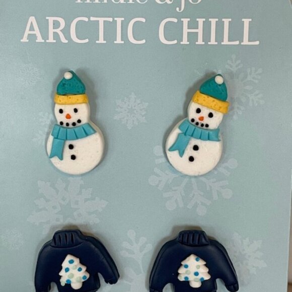 HILDIE & JO Arctic Chill Post Earrings Featuring Snowman & Sweater Designs - Picture 3 of 12